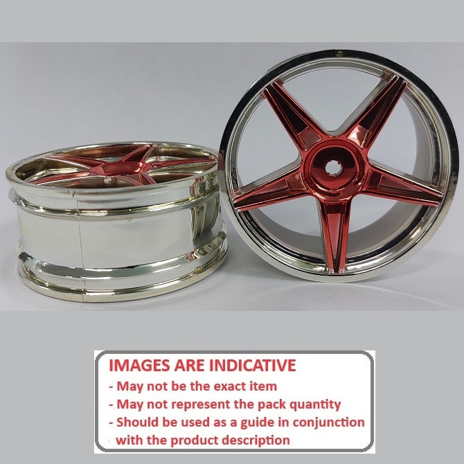 1232433 | RM-XO-060N-SR-5 (Per Card) --- RC Car Rims Hobby - Rim Colour Silver with Red 5 Spoke Tenth Scale - Aluminium Rim