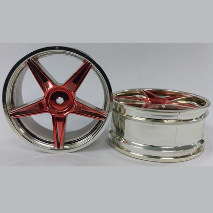 1232433 | RM-XO-060N-SR-5 (Per Card) --- RC Car Rims Hobby - Rim Colour Silver with Red 5 Spoke Tenth Scale - Aluminium Rim