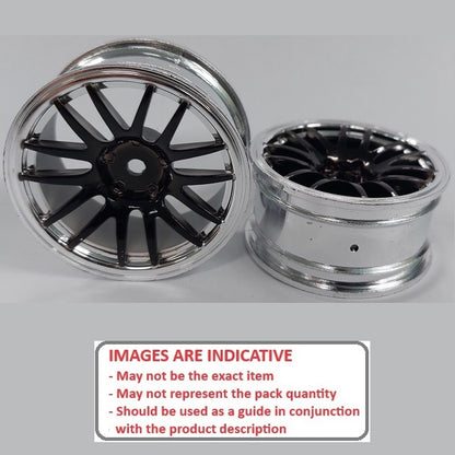 1232832 | RM-XR-052-SBK-12 (Per Card) --- RC Car Rims Hobby - Rim Colour Silver with Black 12 Spoke Tenth Scale - Aluminium Rim