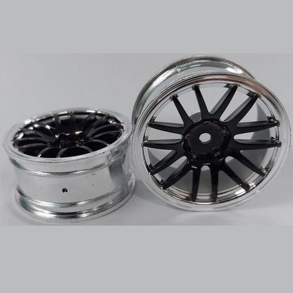 1232832 | RM-XR-052-SBK-12 (Per Card) --- RC Car Rims Hobby - Rim Colour Silver with Black 12 Spoke Tenth Scale - Aluminium Rim