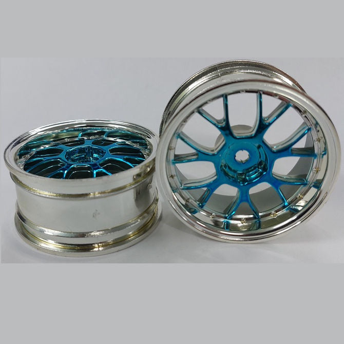 1232615 | RM-XR-052-SBU-7K (Per Card) --- RC Car Rims Hobby - Rim Colour Silver with Blue 7 Fork Spoke Tenth Scale - Aluminium Rim