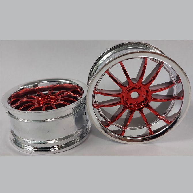1232835 | RM-XR-052-SR-12 (Per Card) --- RC Car Rims Hobby - Rim Colour Silver/Red 12 Spoke Tenth Scale - Aluminium Rim