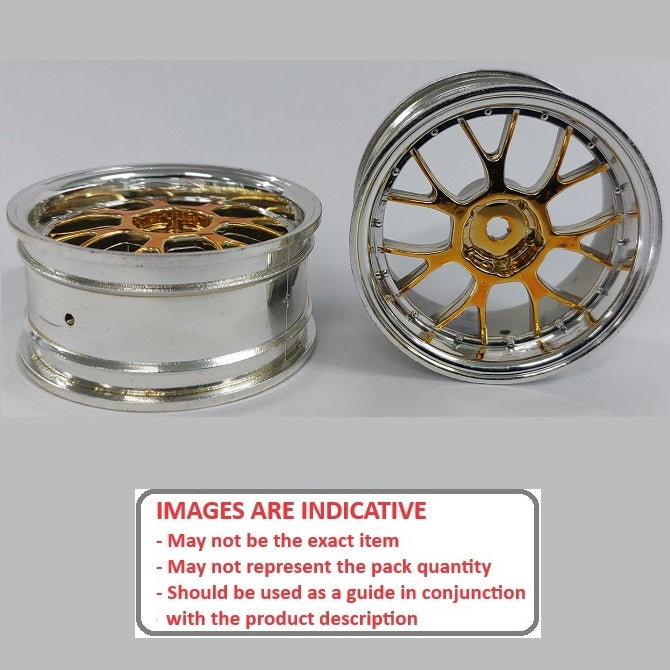 1232616 | RM-XR-052-SY-7K (Per Card) --- RC Car Rims Hobby - Rim Colour Silver with Yellow 7 Fork Spoke Tenth Scale - Aluminium Rim
