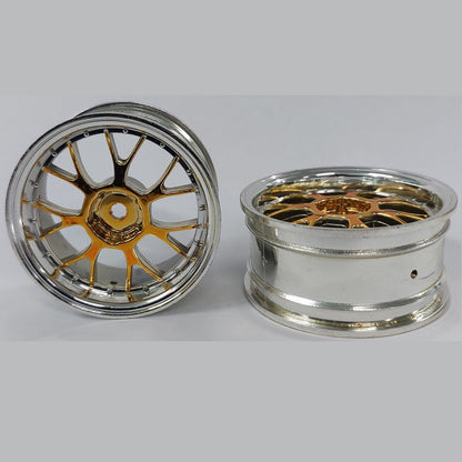 1232616 | RM-XR-052-SY-7K (Per Card) --- RC Car Rims Hobby - Rim Colour Silver with Yellow 7 Fork Spoke Tenth Scale - Aluminium Rim