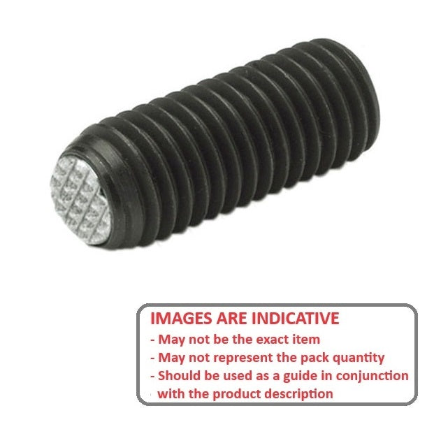 1066173 | SS060M-0156-CS-DKT (Each) --- Diamond Knurled Tip Socket Set Screws - M6 - 6x1mm - 15.6 mm  - Carbon Steel with Alloy Steel SUJ2 HRC 55 -60 tip Screw