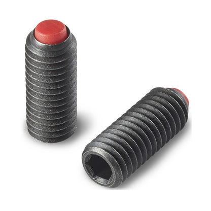 1061606 | SS050M-0195-CS-PO-FB (Each) --- Flat Tip Aligning Socket Set Screws - M5 - 5x0.8mm - 19.5 mm - Aligning Flat Tip - Carbon Steel with Polyacetal tip Screw