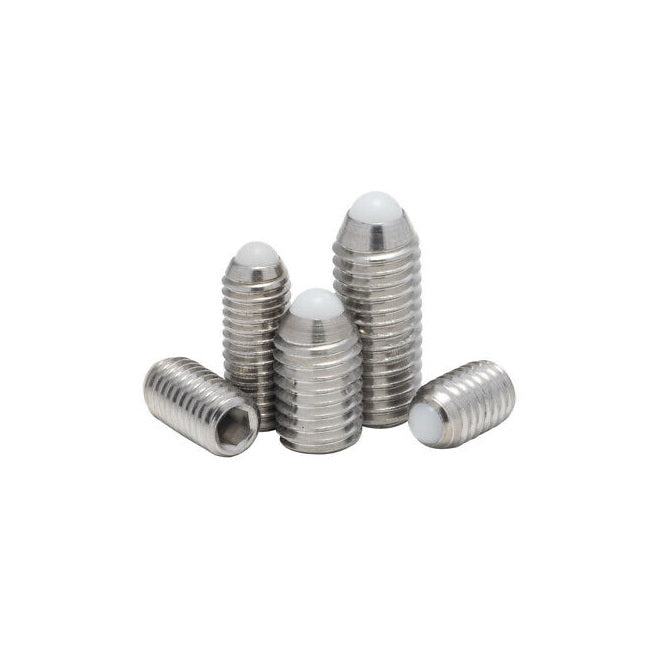 1081534 | SS080M-0312-S4-PO-RB (Each) --- Rolling Ball Tip Socket Set Screws - M8 - 8x1.25mm - 29.8 mm  - 304 Stainless Steel with Polyacetal tip Screw