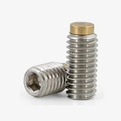 1058458 | SS048F-0127-S3-BT (PK-10) --- Brass Tipped Socket Set Screws - 10-32 UNF - 4.76mm - 12.7 mm  - Stainless Steel 18-8 Similar to A2, 303, 304 Screw