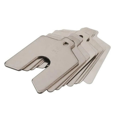 1000201 | SHMPS-42235 (PK-10) --- Slotted Shims - Thickness 0.015 inch 0.625 - 2 inch x 2 inch Imperial Sizes - Carbon Steel Shim