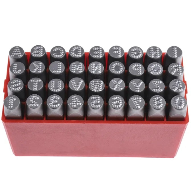 Punches Tools -  6mm Number and Letter Punch Set Contains 36 Pieces - A - Z, 0-8, and Symbol - Carbon Steel - Hardened 50-60 HRC