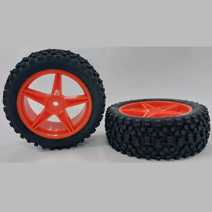 1074542 | WH-8O-085-34-FO-5 (Per Card) --- RC Car Wheels Hobby - Rim Colour Fluoro Orange 5 Spoke - Black Tenth Scale - Plastic Wheel