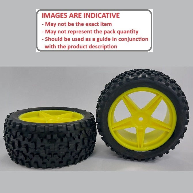 1140608 | WH-8O-112-43-Y-5 (Per Card) --- RC Car Wheels Hobby - Rim Colour Yellow 5 Spoke - Black Eighth Scale - Plastic Wheel