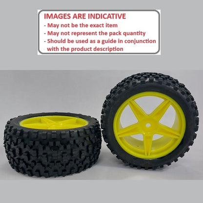 1140608 | WH-8O-112-43-Y-5 (Per Card) --- RC Car Wheels Hobby - Rim Colour Yellow 5 Spoke - Black Eighth Scale - Plastic Wheel