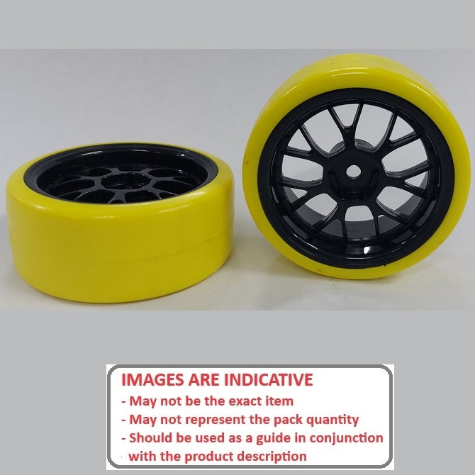 1038182 | WH-XD-063-26-BK-7K-Y (Per Card) --- RC Car Wheels Hobby - Rim Colour Black 7 Fork Spoke - Yellow Tenth Scale - Plastic Wheel