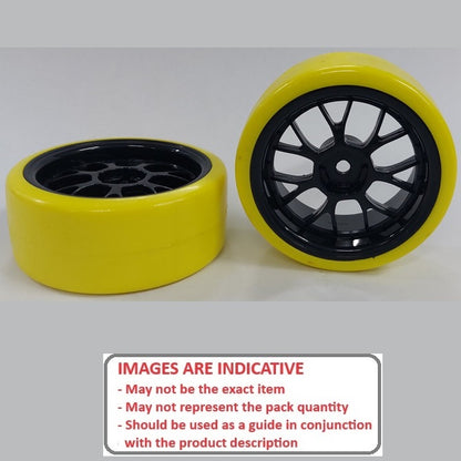1038182 | WH-XD-063-26-BK-7K-Y (Per Card) --- RC Car Wheels Hobby - Rim Colour Black 7 Fork Spoke - Yellow Tenth Scale - Plastic Wheel