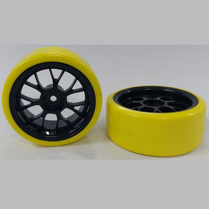 1038182 | WH-XD-063-26-BK-7K-Y (Per Card) --- RC Car Wheels Hobby - Rim Colour Black 7 Fork Spoke - Yellow Tenth Scale - Plastic Wheel