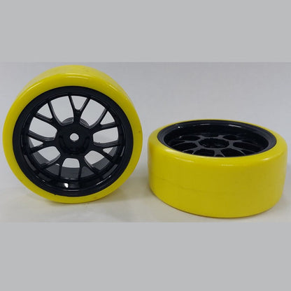 1038182 | WH-XD-063-26-BK-7K-Y (Per Card) --- RC Car Wheels Hobby - Rim Colour Black 7 Fork Spoke - Yellow Tenth Scale - Plastic Wheel