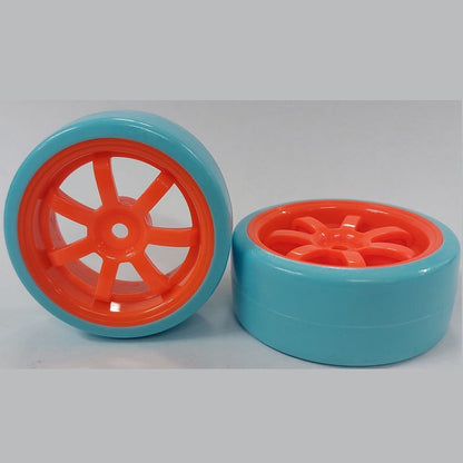 1074565 | WH-XD-063-26-FO-7-BL (PK-2) --- RC Car Wheels Hobby - Rim Colour Fluoro Orange 7 Spoke - Blue Tenth Scale - Plastic Wheel
