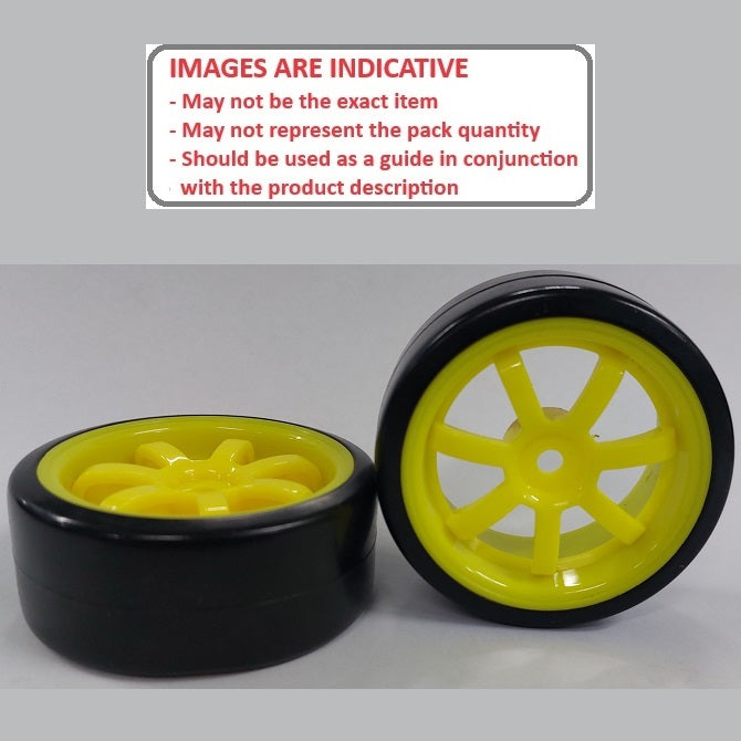 1140623 | WH-XD-063-26-Y-7-BK (Per Card) --- RC Car Wheels Hobby - Rim Colour Yellow 7 Spoke - Black Tenth Scale - Plastic Wheel