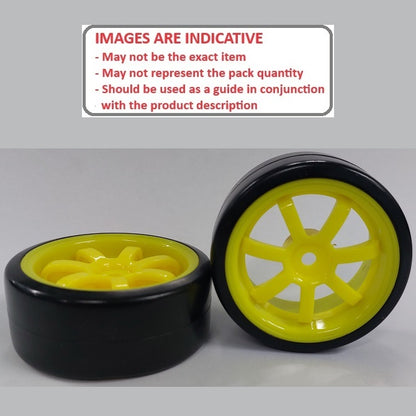 1140623 | WH-XD-063-26-Y-7-BK (Per Card) --- RC Car Wheels Hobby - Rim Colour Yellow 7 Spoke - Black Tenth Scale - Plastic Wheel